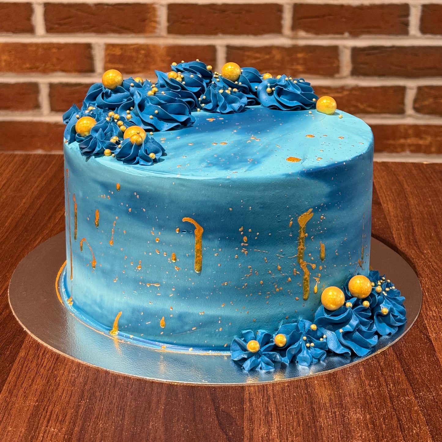 Blue Marble Gold Splatter Cake