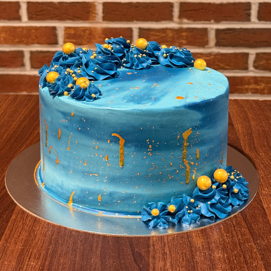 Blue Marble Gold Splatter Cake
