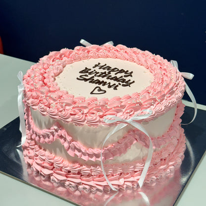 Custom Vintage Style Round Cream Cake w/ Ribbons